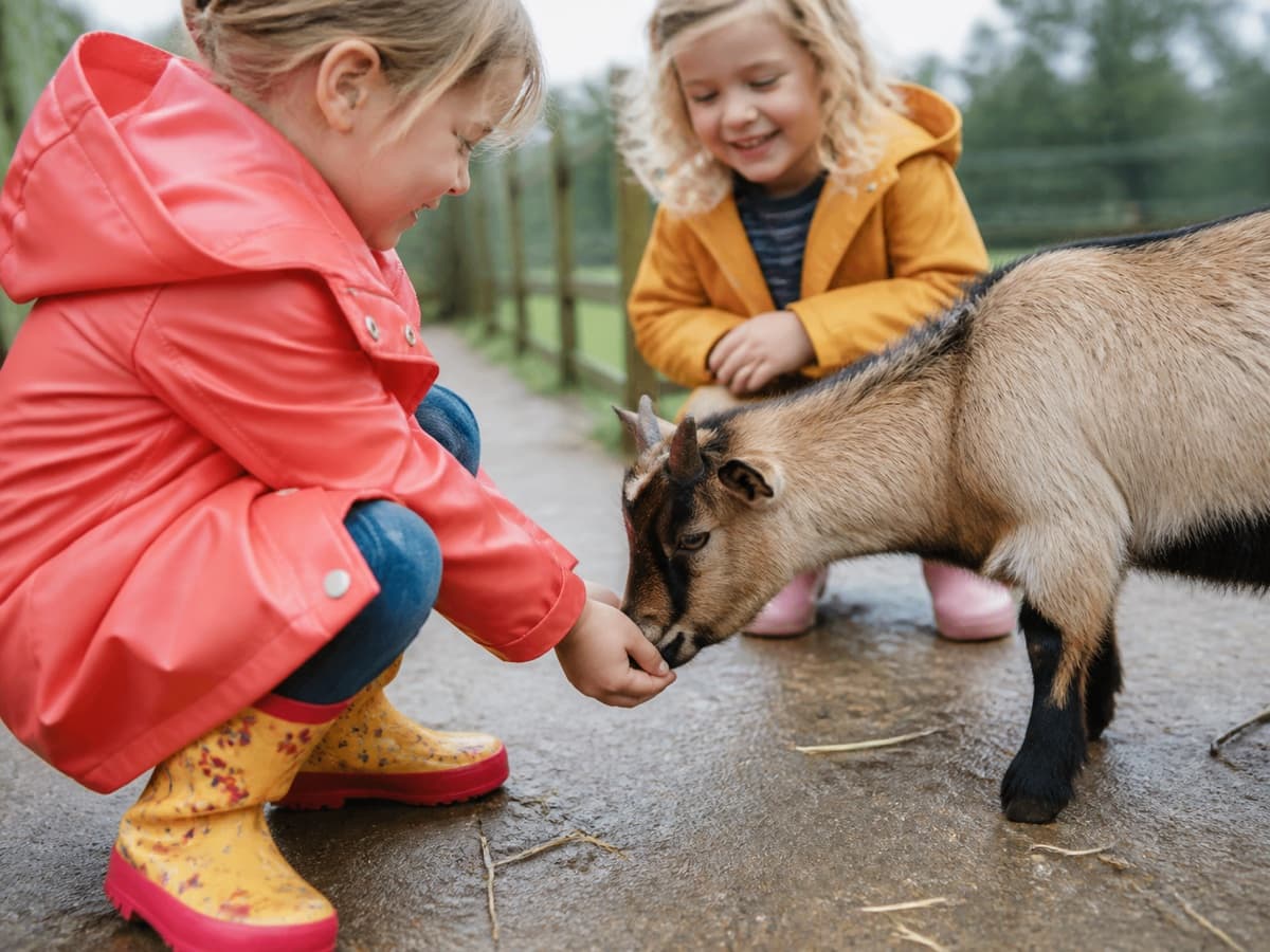 Kinderen voeren een geit op de kinderboerderij
